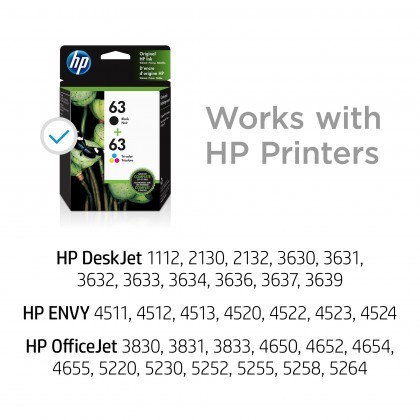 HP Original 63 Ink Cartridges Black Tri-color, 2 Cartridges